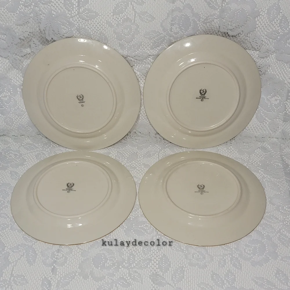 Lenox Ming Birds Salad Plates Set of 4 Vintage Floral Bird Gold Trim Black Stamp